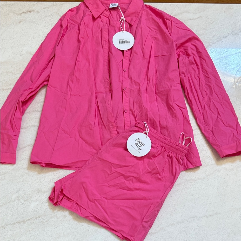 Pink Button-Up Shirt and Shorts Set